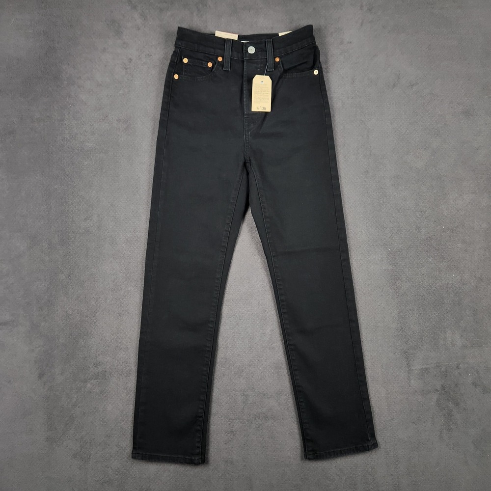 Levis Wedgie Straight Jeans Womens 25 Black High Rise Button Fly Stretch NEW